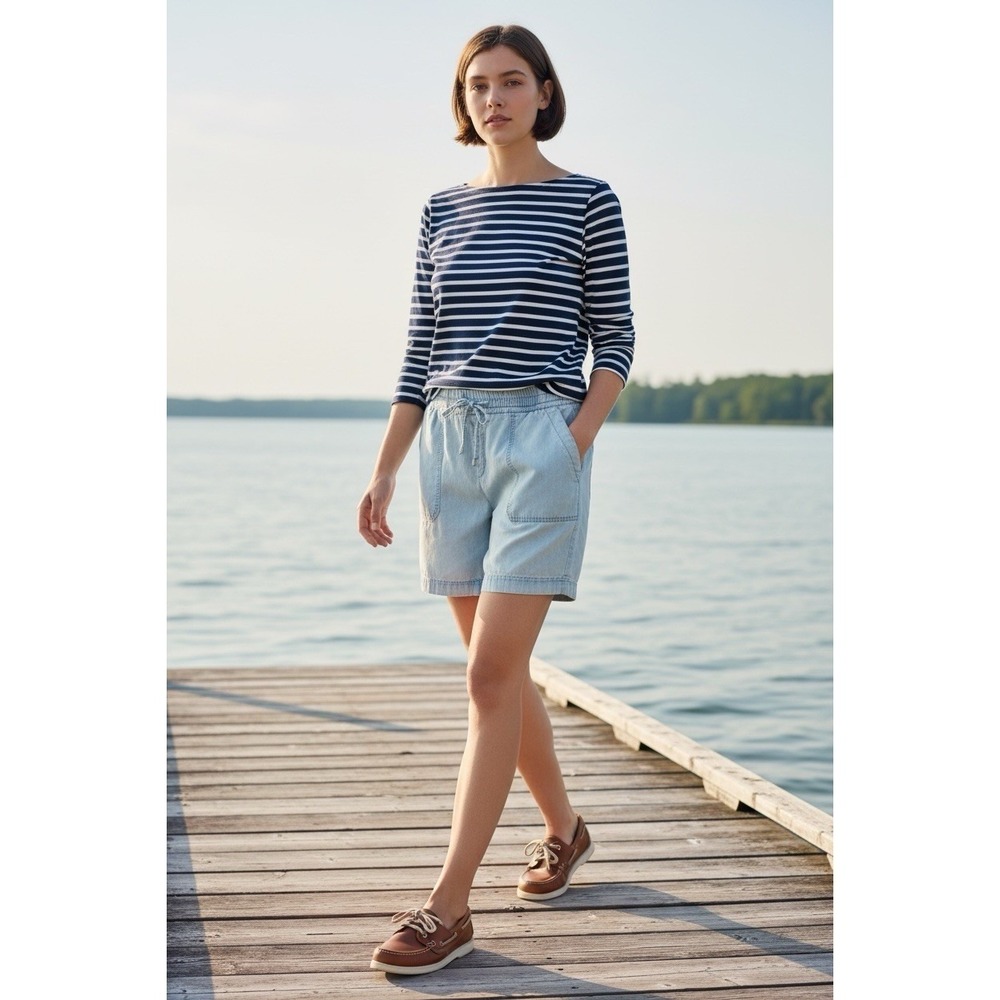 Intro Love The Fit Chambray Shorts Womens Pull On Shorts Coastal Classic Pockets